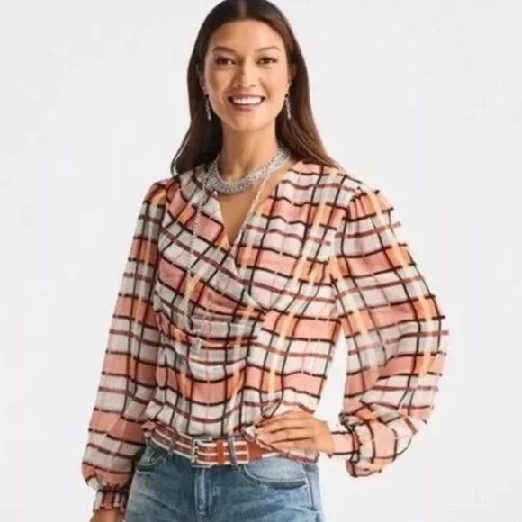 CAbi Tops - Cabi 6295 plaid whilst blouse size xs